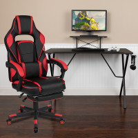 Flash Furniture BLN-X40RSG1031-RED-GG Black Gaming Desk with Cup Holder/Headphone Hook/Monitor Stand & Red Reclining Back/Arms Gaming Chair with Footrest